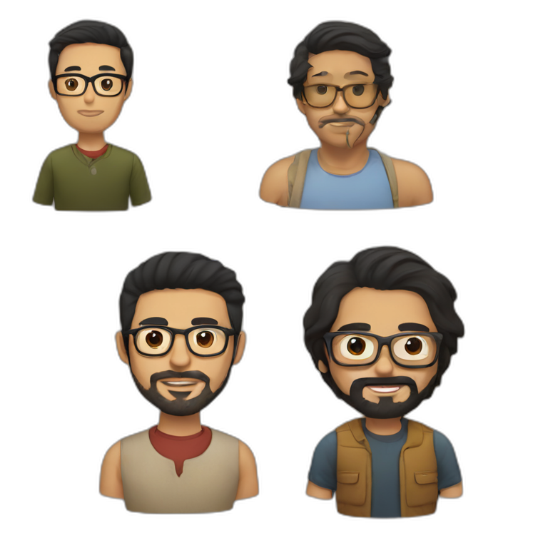 Colombian man with beard and glasses, black hair and brown with a Vietnamese man, no beard, with glasses emoji
