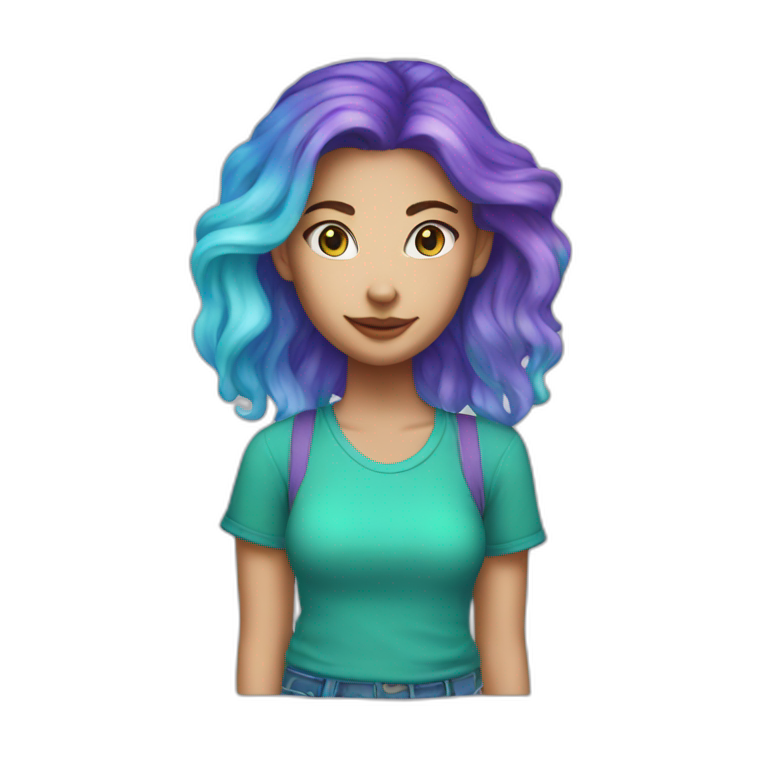 white girl with purple hair and cat ears and a blue-green tye dye shirt emoji