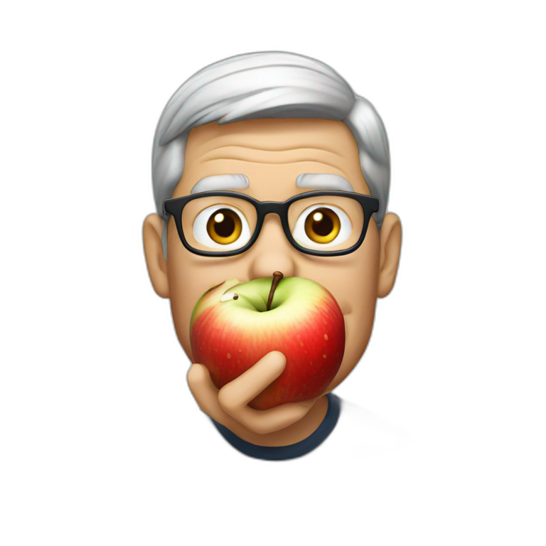 Tim Cook eating an apple emoji
