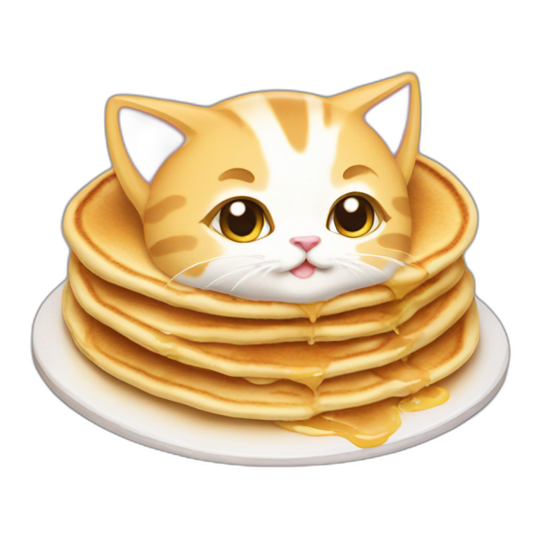 chaton qui se cache dans des pancakes emoji