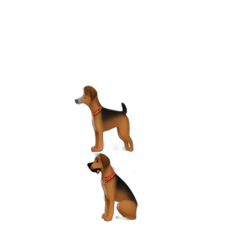 coonhound and German shepherd mix dog wearing small plain red bandana and walking left emoji