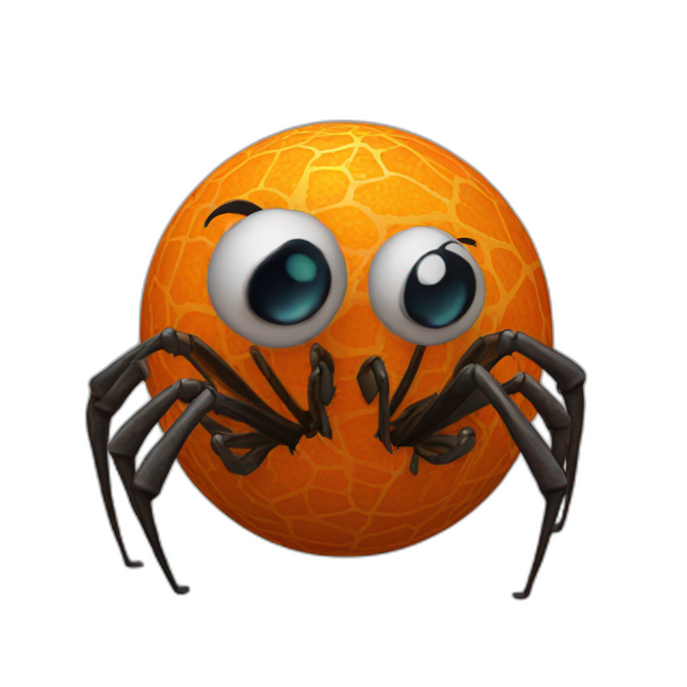 3d sphere with a cartoon orange earth Spider skin texture with whimsical eyes emoji