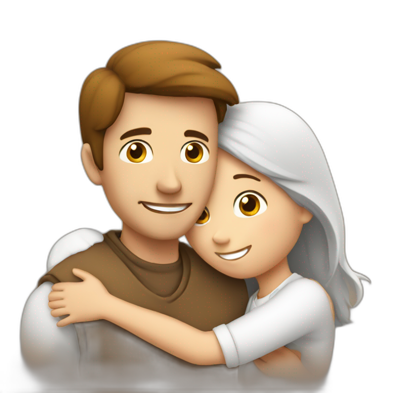 A man in white colour hugging a girl in brown  emoji