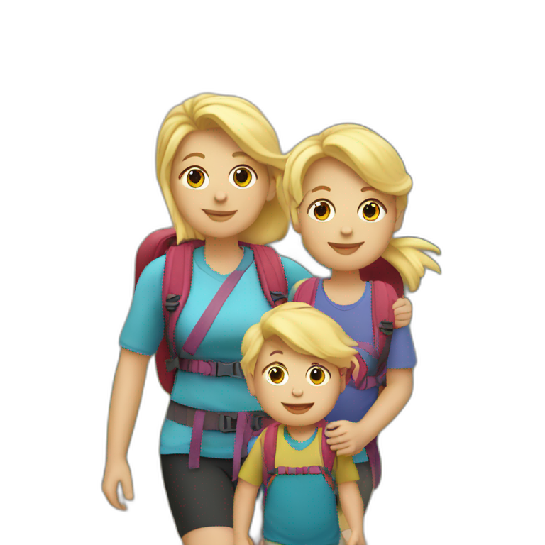 Mom hiking with toddler and Baby blond hair emoji