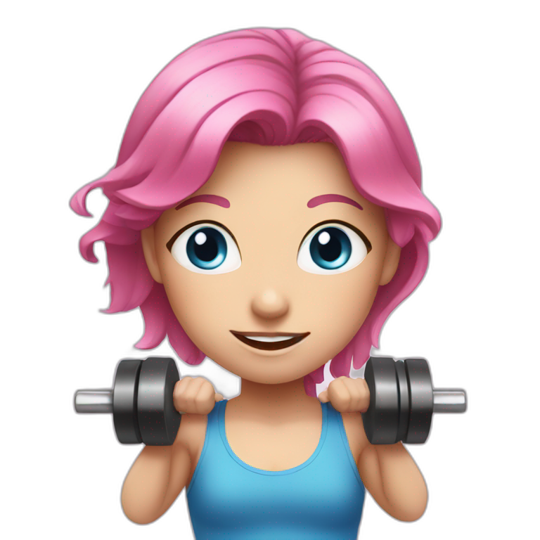 girl with pink hair and blue eyes who lifting weight emoji