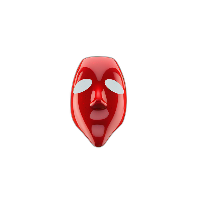 distant view of abstract colorful shiny mask in red coat, 4K resolution emoji