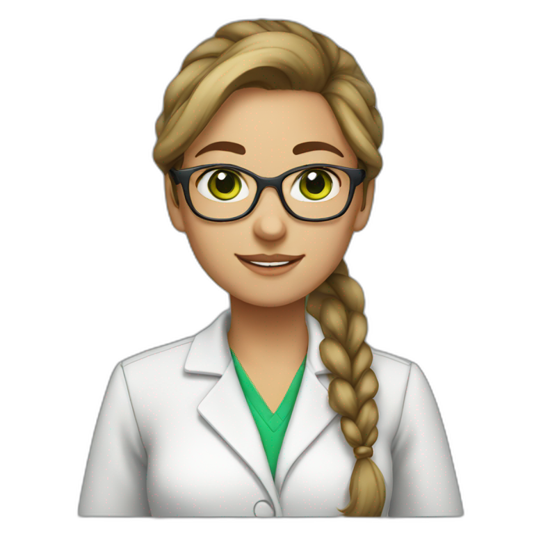 chemist female brown ponytail light skin green eyes with glasses emoji