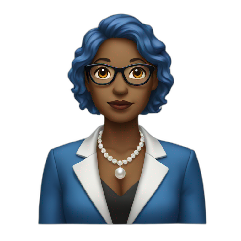blue blazer, black woman, glasses, pearl necklace emoji