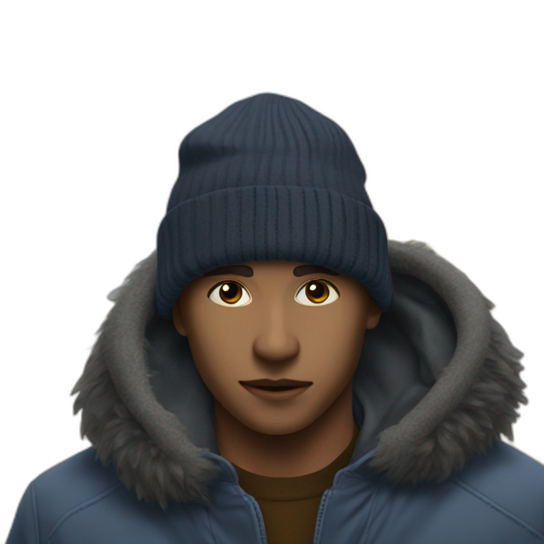 hat-wearing boy in coat emoji