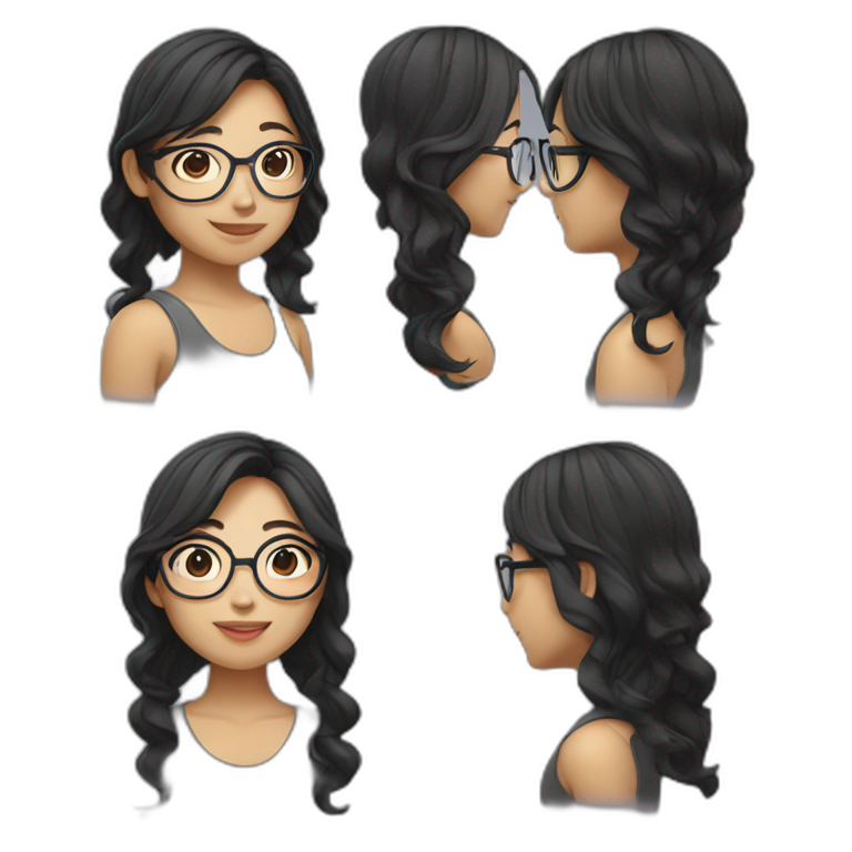 Asian girl with glasses and wavy hair emoji