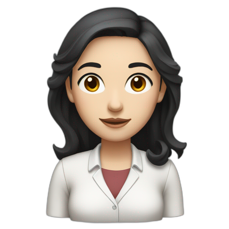 female Teacher with black hair and white skin and white shirt with long hair and brown eyes emoji