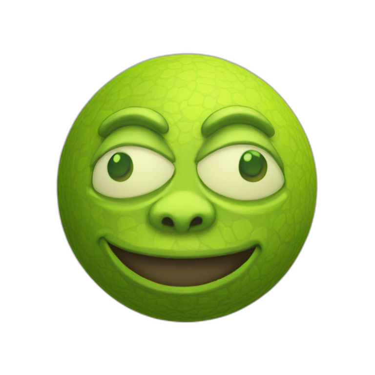 3d sphere with a cartoon Shreck skin texture emoji