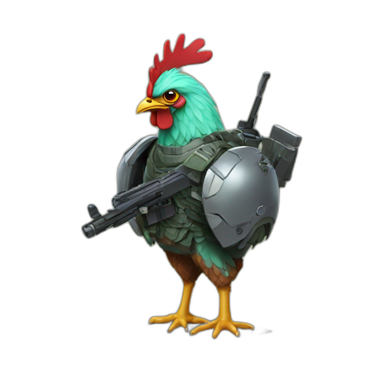 chicken with body armor, weapons, and night vision emoji