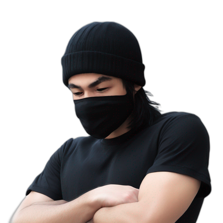 masked boy with crossed arms. emoji