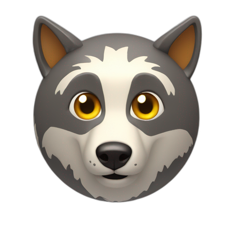 3d sphere with a cartoon Wolf skin texture with big childish eyes emoji