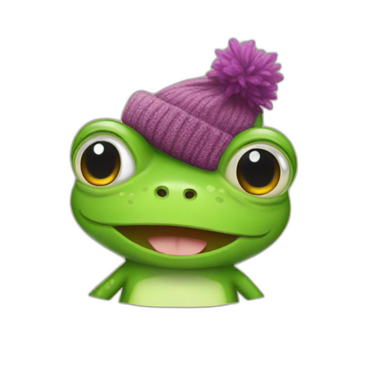 Frog wearing cat beanie emoji
