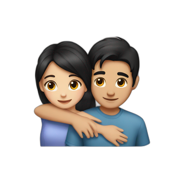 girl and boy blackhair hug emoji