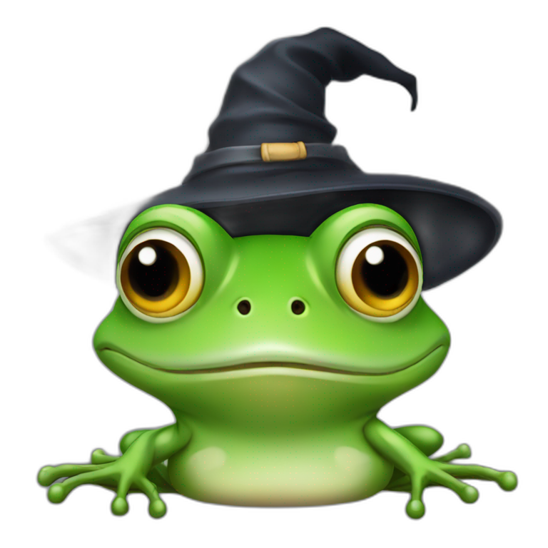 frog wearing witch hat emoji