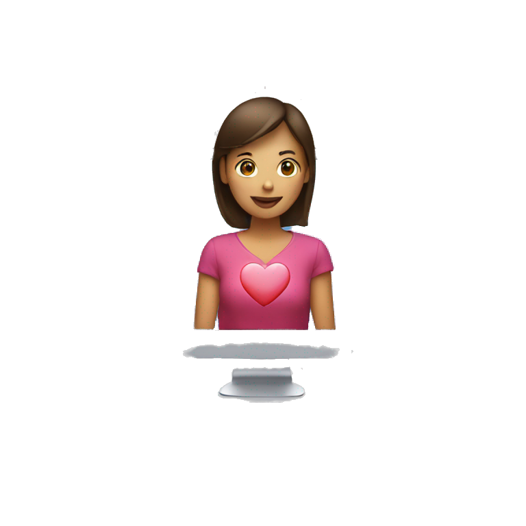 Woman at computer with hearts emoji