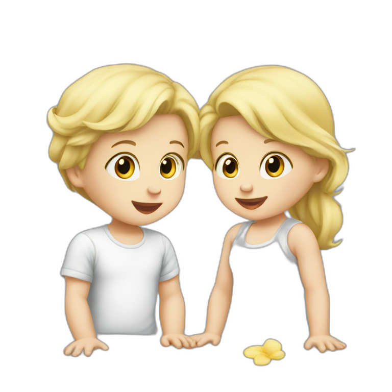 Blond Baby boy and baby girl playing emoji