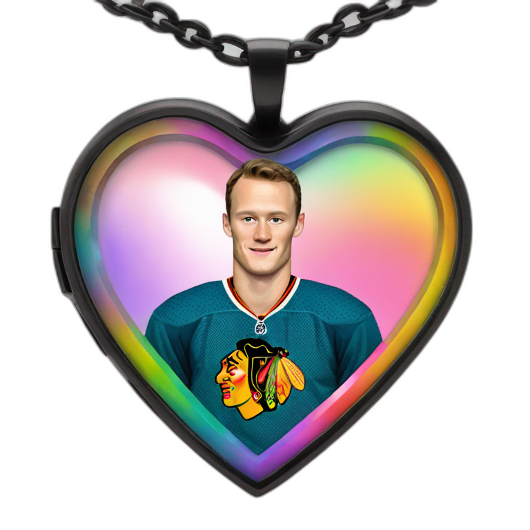 Jonathan Toews inside a rainbow locket heart emoji