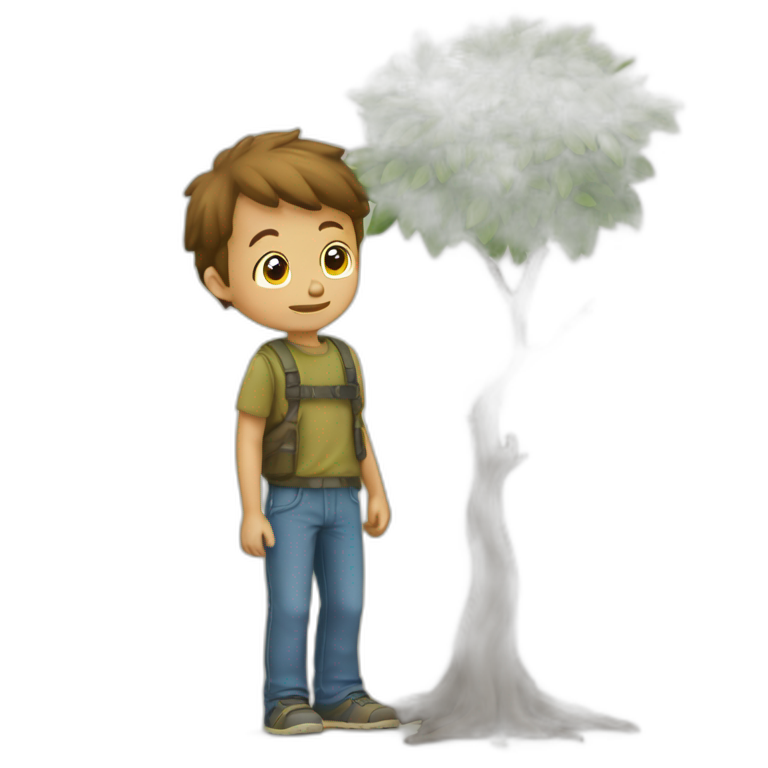 Un garçon qui se cache derrière un arbre emoji