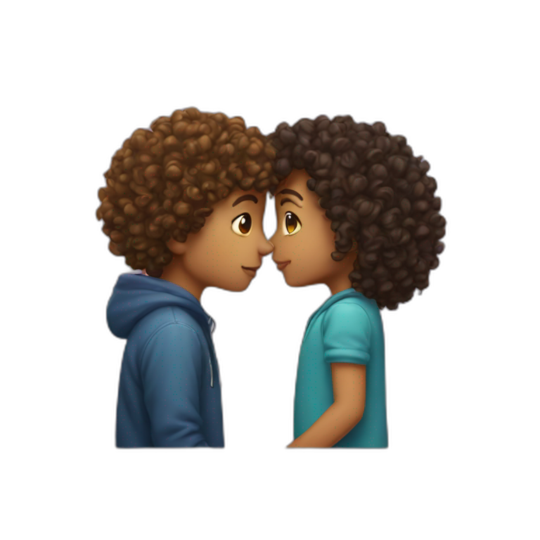 curly girl kiss boy emoji