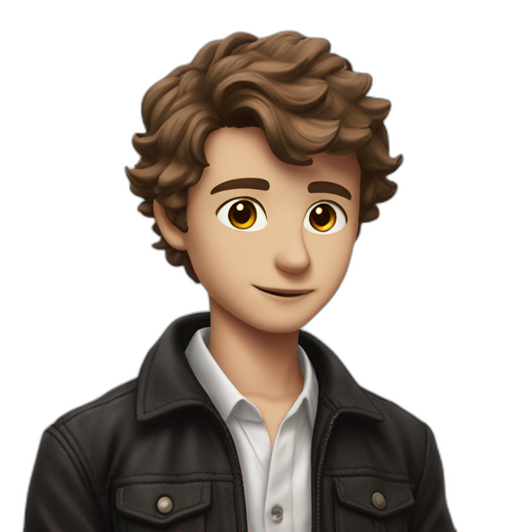 confident brown-eyed boy in jacket emoji
