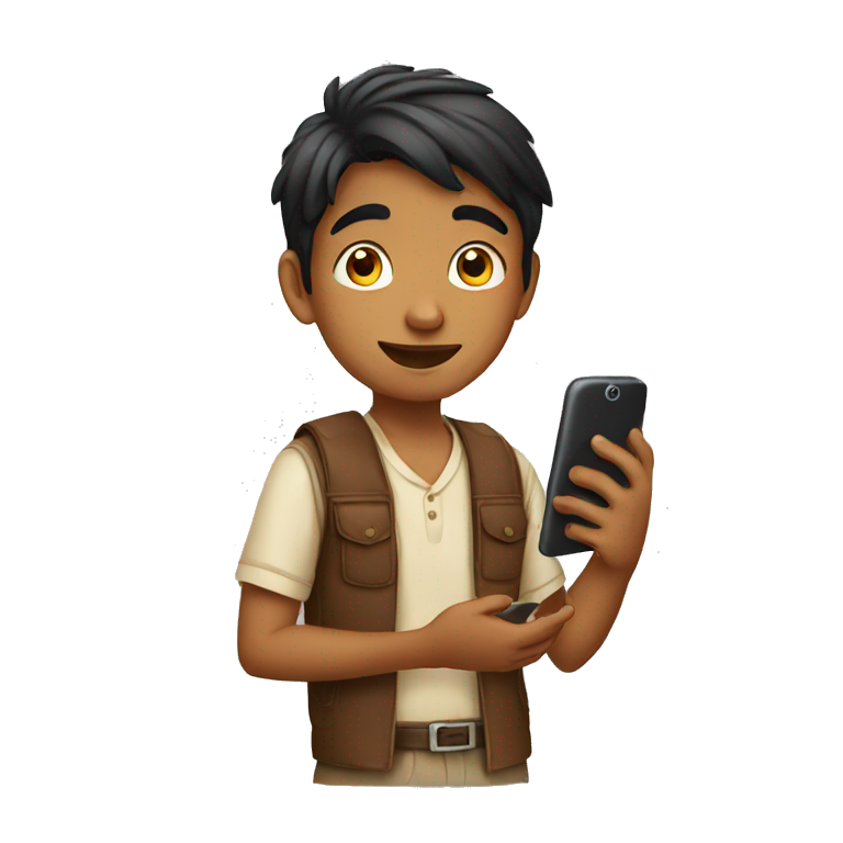 Indian boy using phone emoji