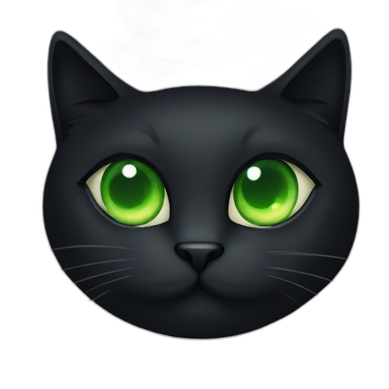 A black cat with a green eye and long hair  emoji
