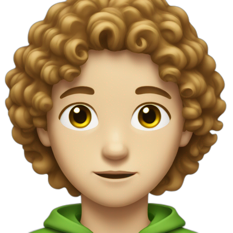 White Young boy with long brown curly hair and green eyes emoji