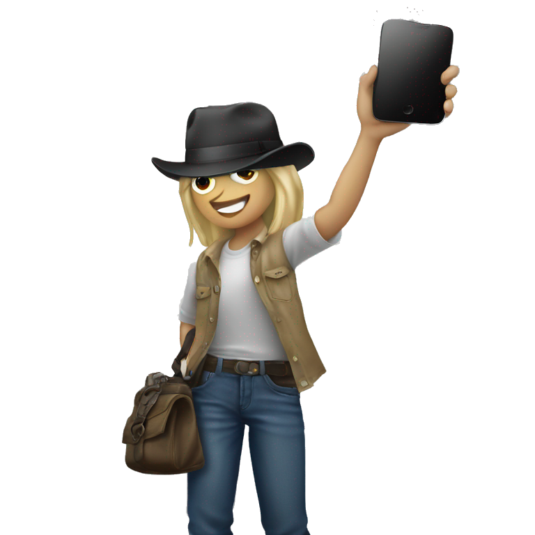blonde girl holding phone casually emoji