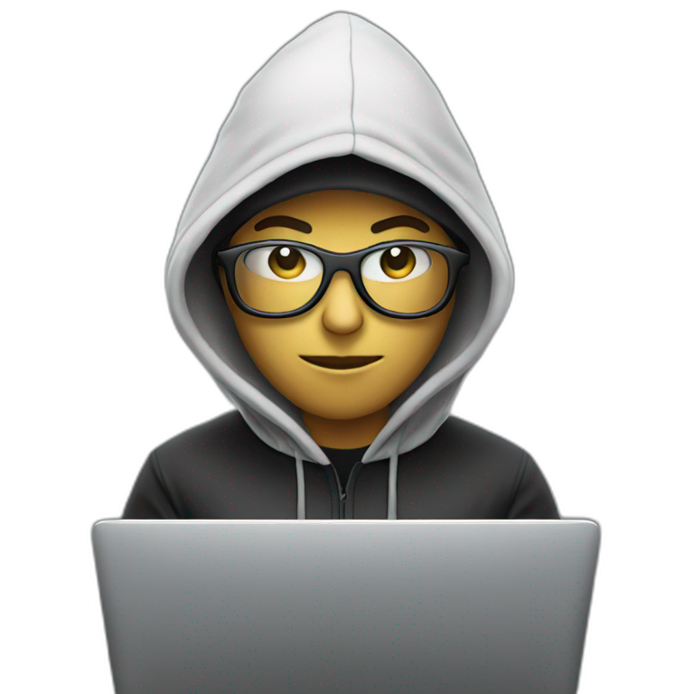 Hacker with a hood and glasses using a laptop  emoji