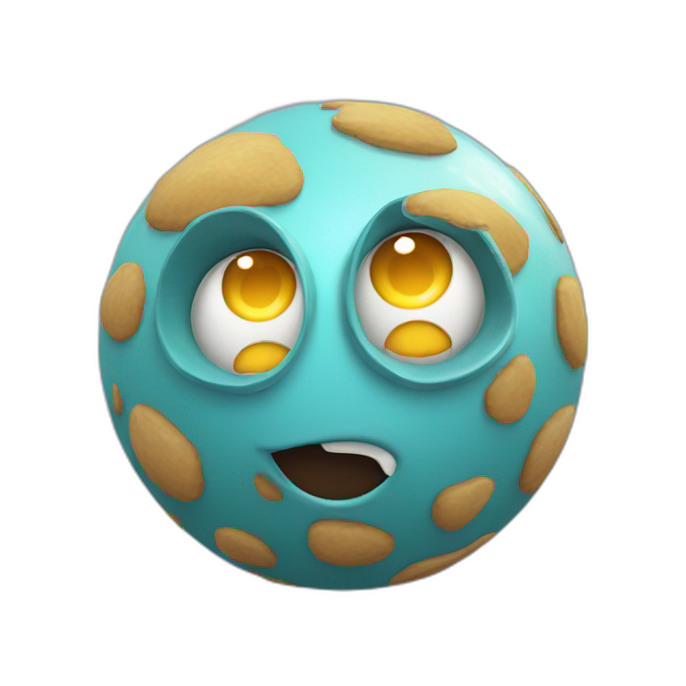 3d sphere with a cartoon thinking skin texture with big childish eyes emoji