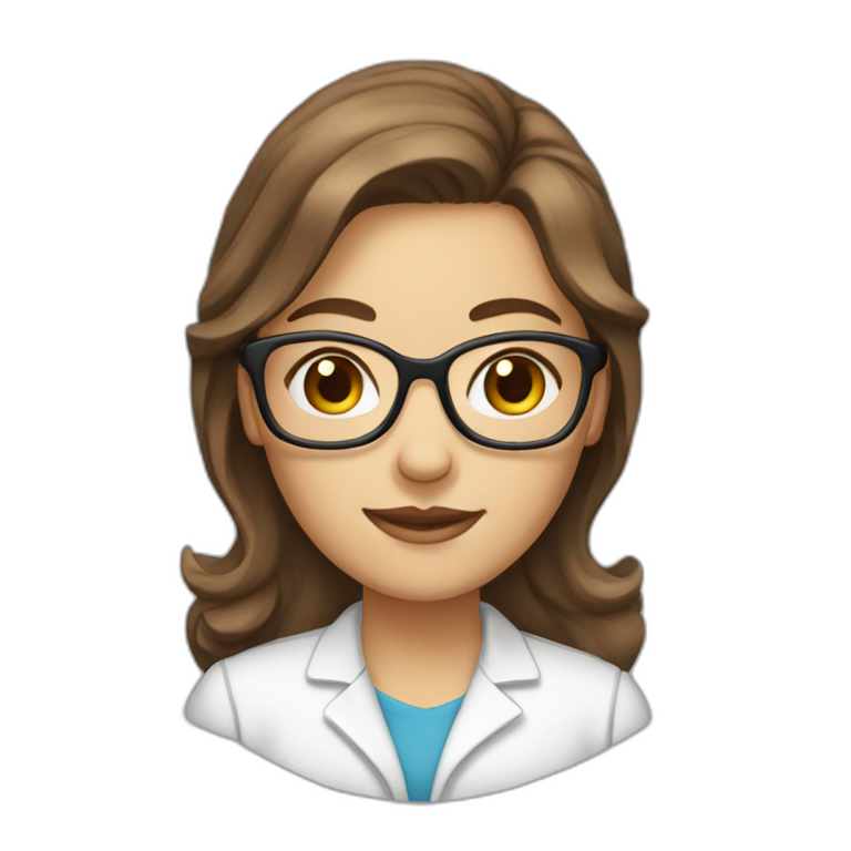 chemist female brown hair light skin with glasses emoji