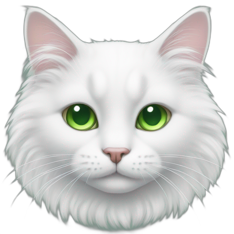 Fluffy White cat with big Green eyes emoji