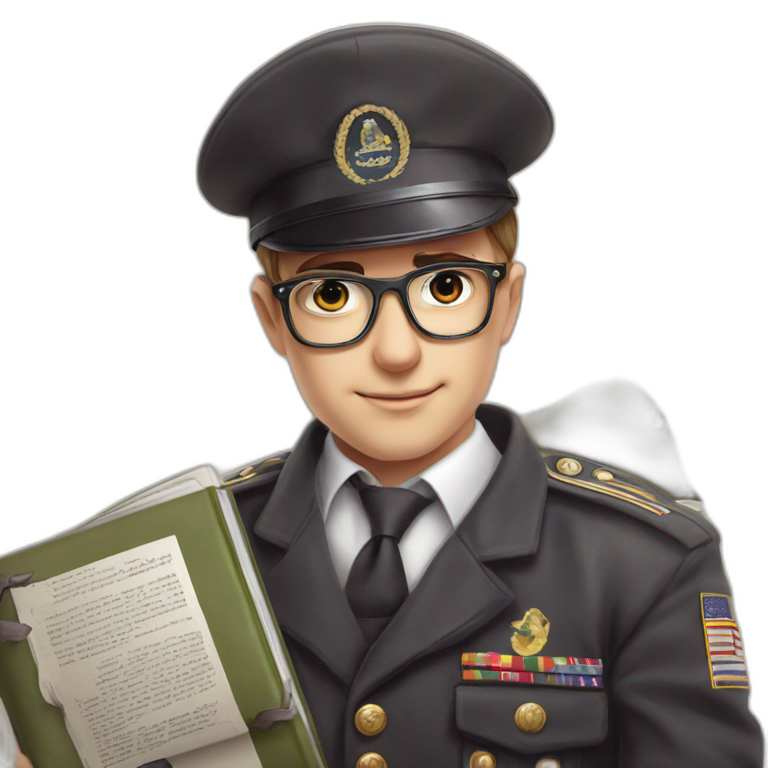boy in military uniform reading emoji