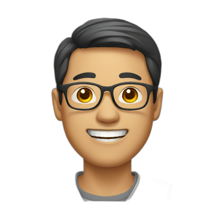 an asia man with glasses, smiling emoji