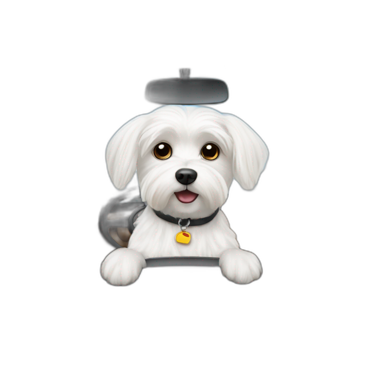 Maltese dog in car driving emoji