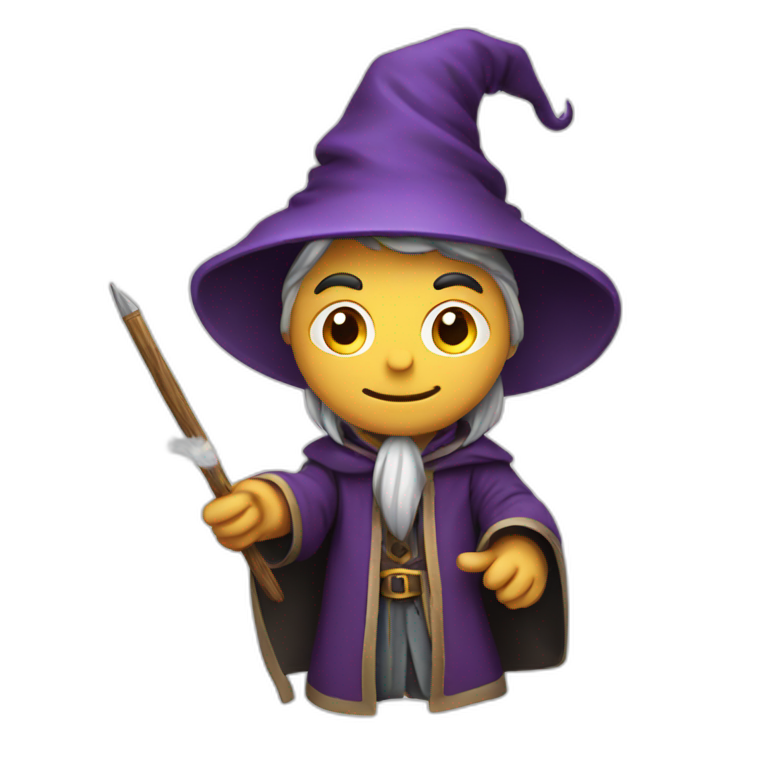 wizard writing with a quill holding a wand emoji