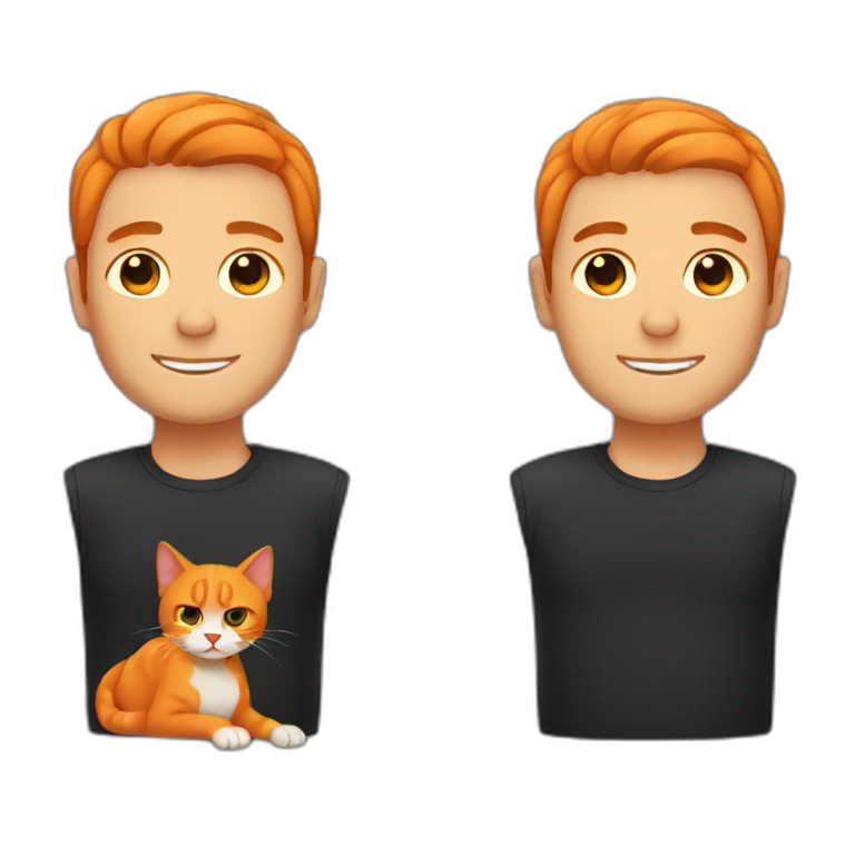 man holding orange cat and black cat emoji