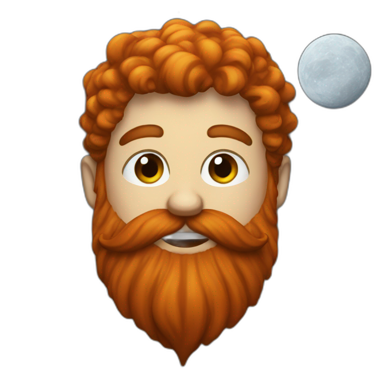 Long red beard on a moon emoji