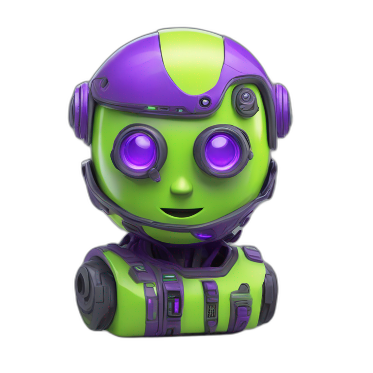 Cyber emoji of a FUTURISTIC HIGHTECH 3D Videomaker colors Lemon green and purple neon Videomaker emoji