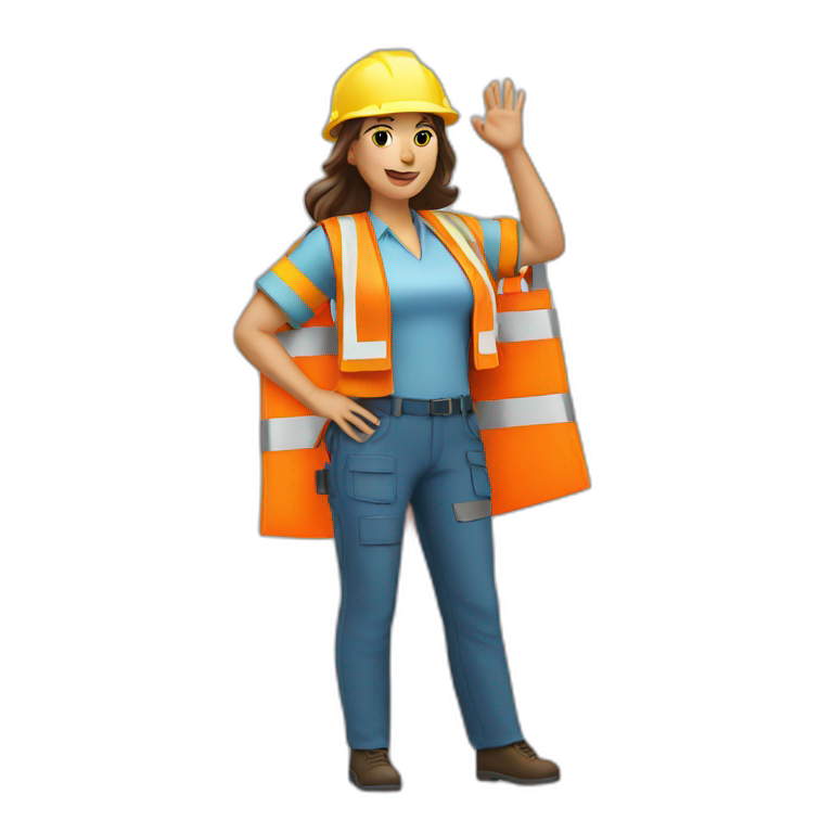female engineer with safety vest raising hand emoji