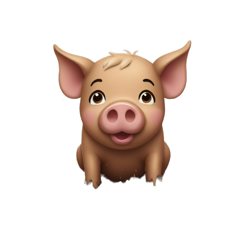 brown pig playing in mud in a rainy day  emoji