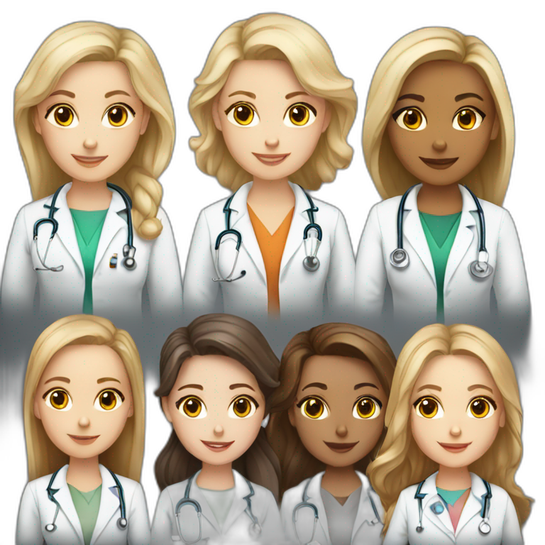 Group of nine white girls doctors emoji