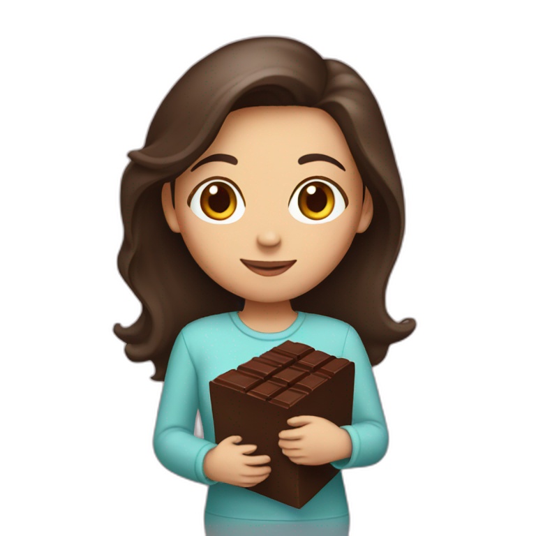 brunette girl holding chocolate emoji