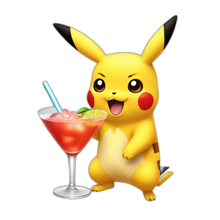 Pikachu holding cocktail emoji