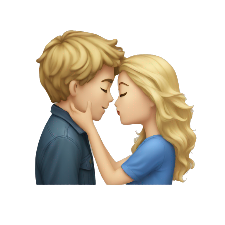 blonde haired boy and brown haired girl kissing emoji