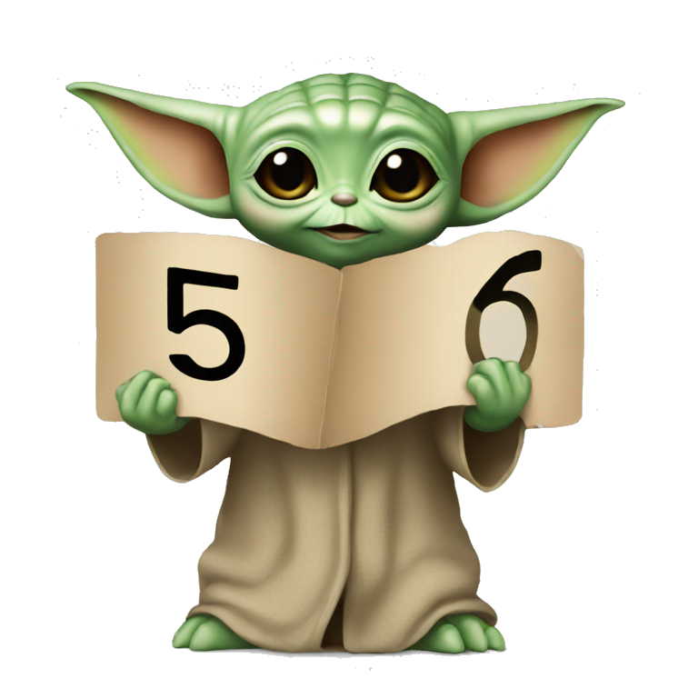 Baby Yoda holding a number 5 sign. emoji